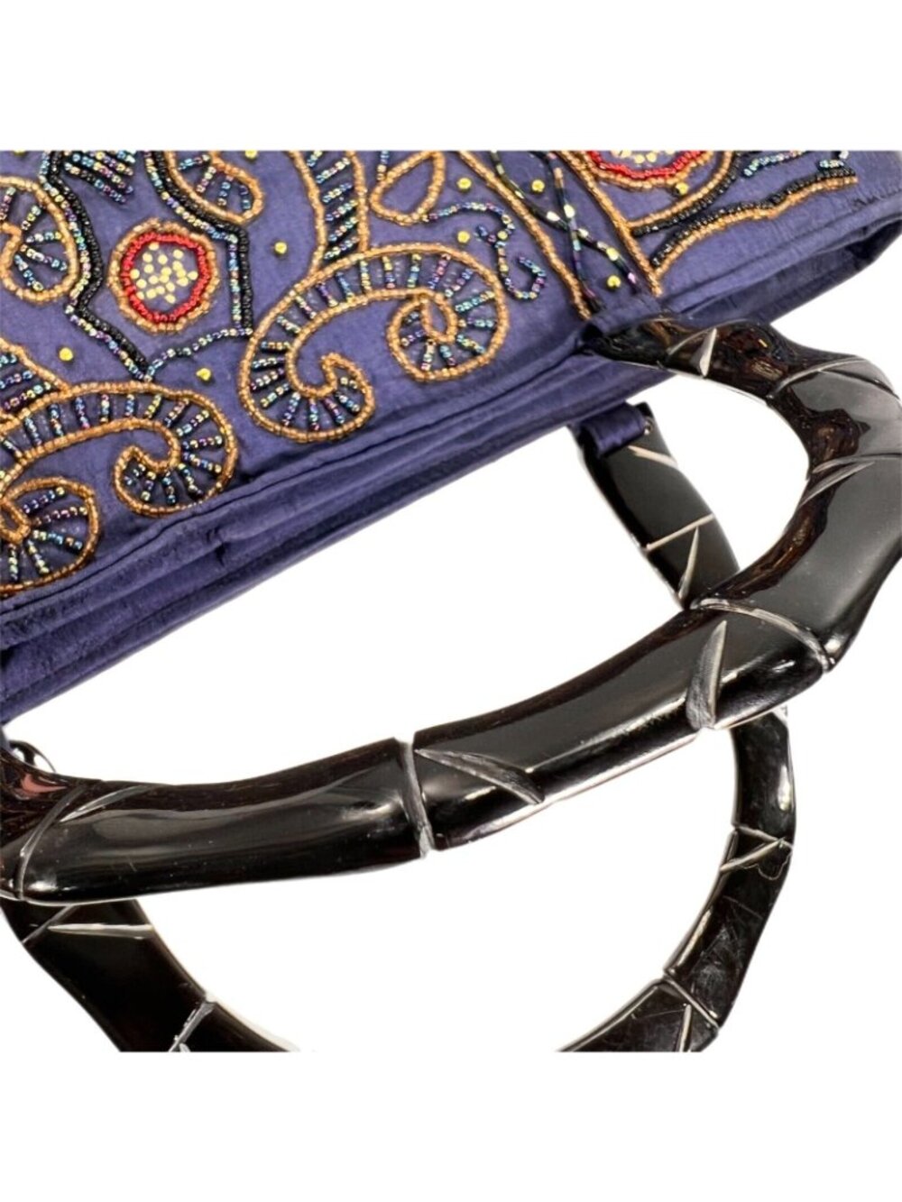 Handcrafted Beaded Purple Evening Bag Intricate Embroidery Sturdy Handles Purse - Picture 9 of 14